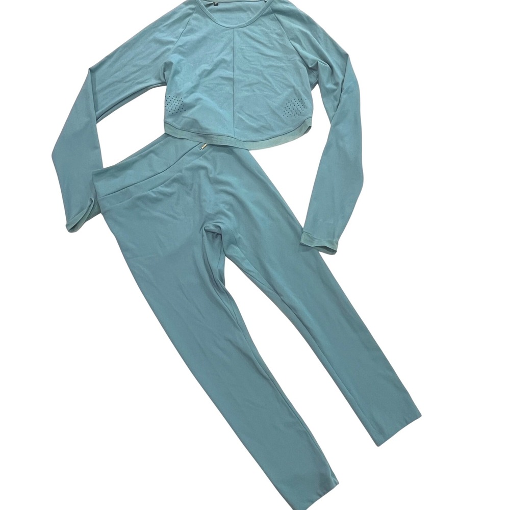 Gymshark Whitney Simmons Crop Top Leggings Set Womens M Teal‎ Blue Activewear